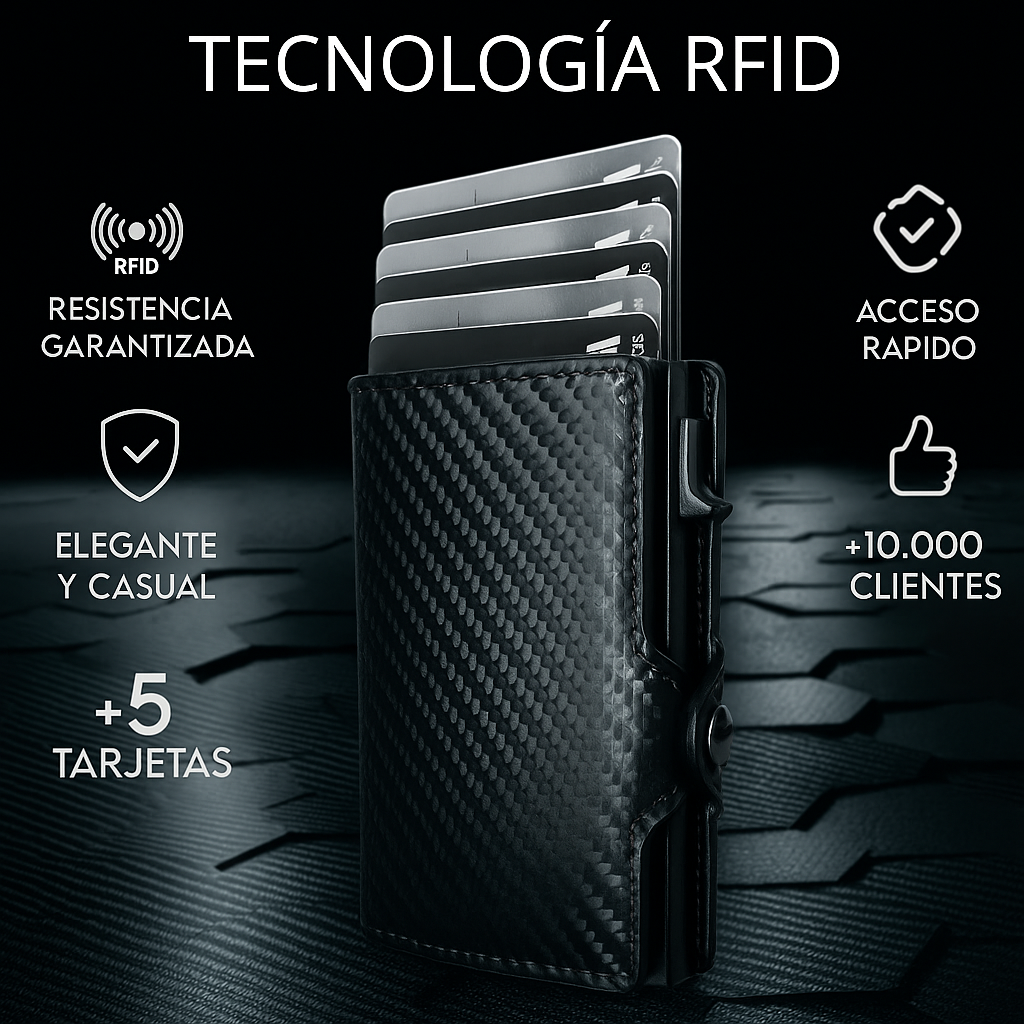 Billetera Fibra de Carbón Negro - Anti Robo